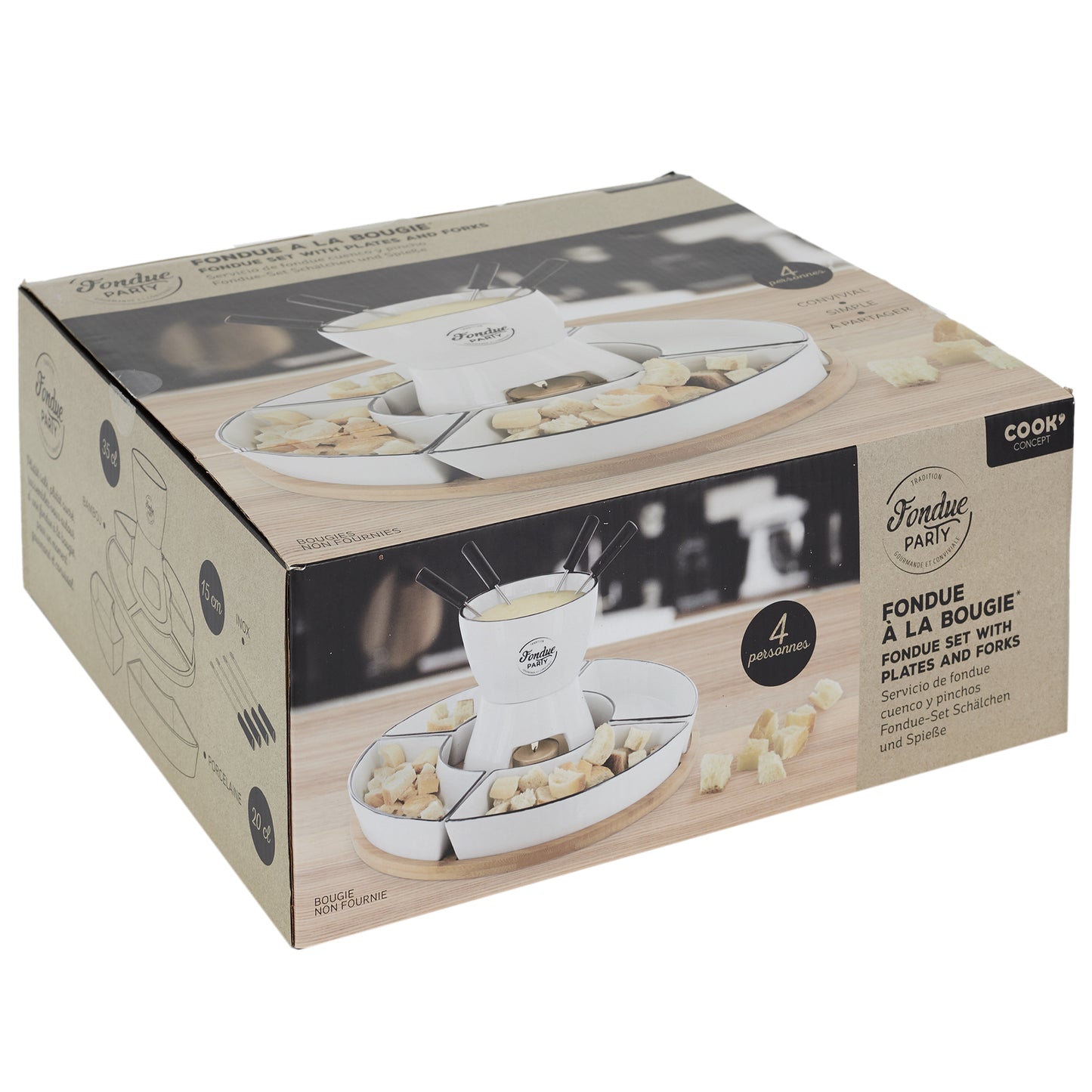 Fondue Coffret Support Bambou Coupelle X4 Et P4