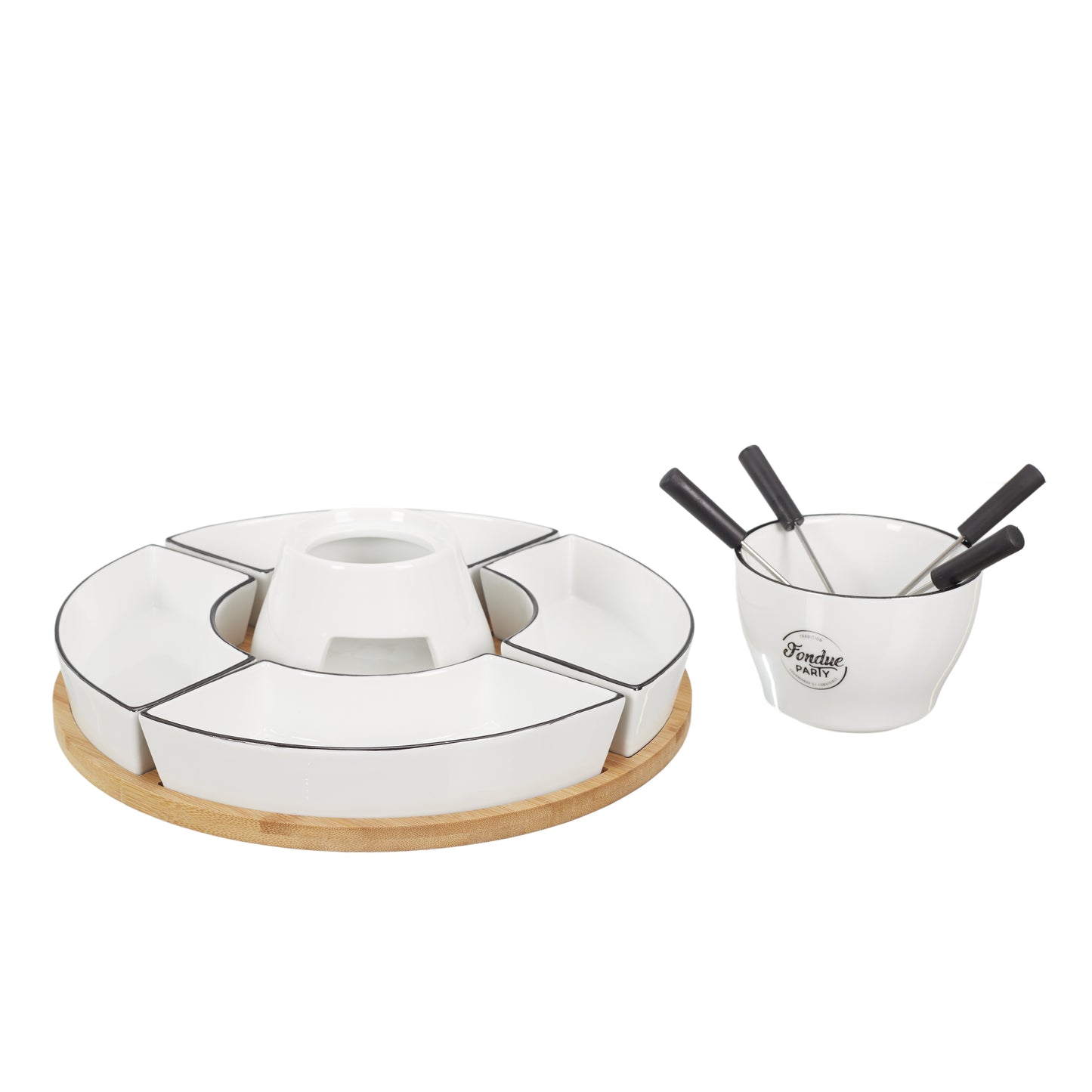 Fondue Coffret Support Bambou Coupelle X4 Et P4