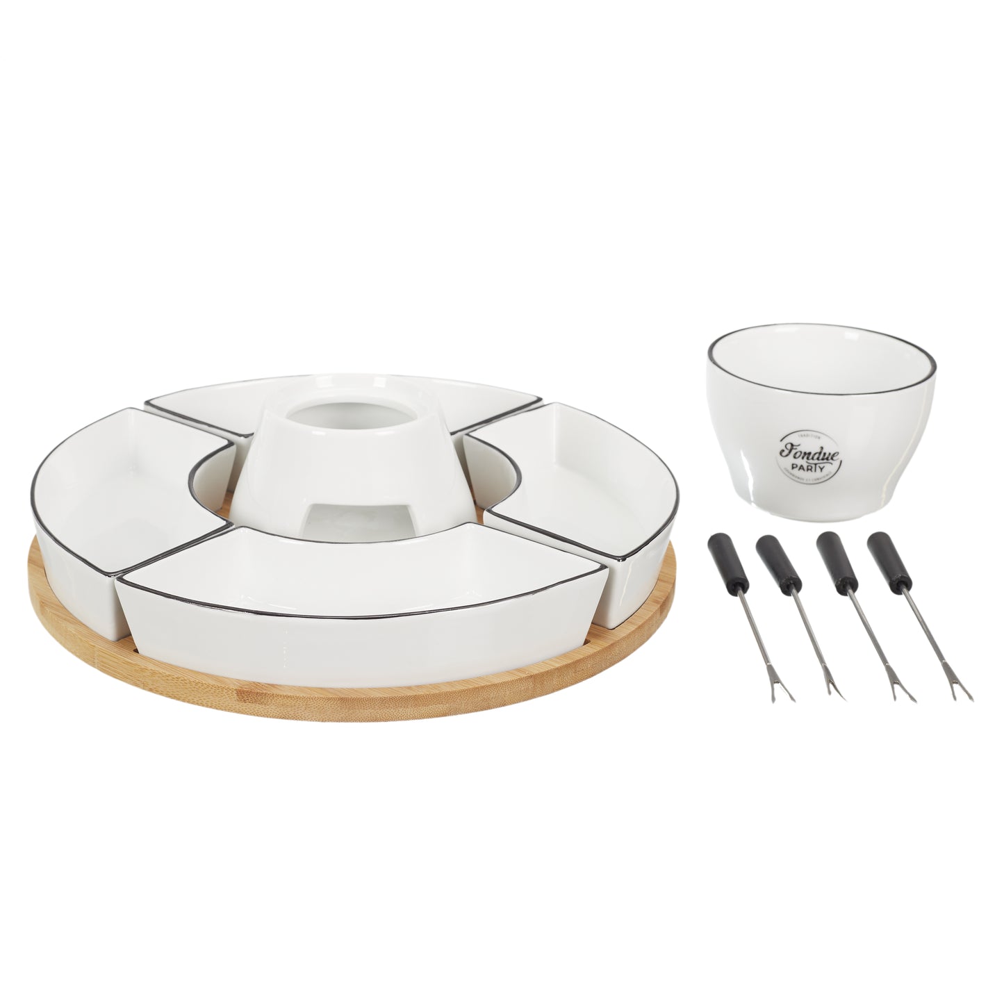 Fondue Coffret Support Bambou Coupelle X4 Et P4