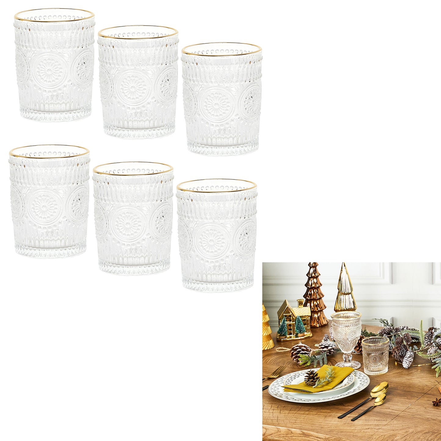 Lot De 6 Verres Lisere Dore