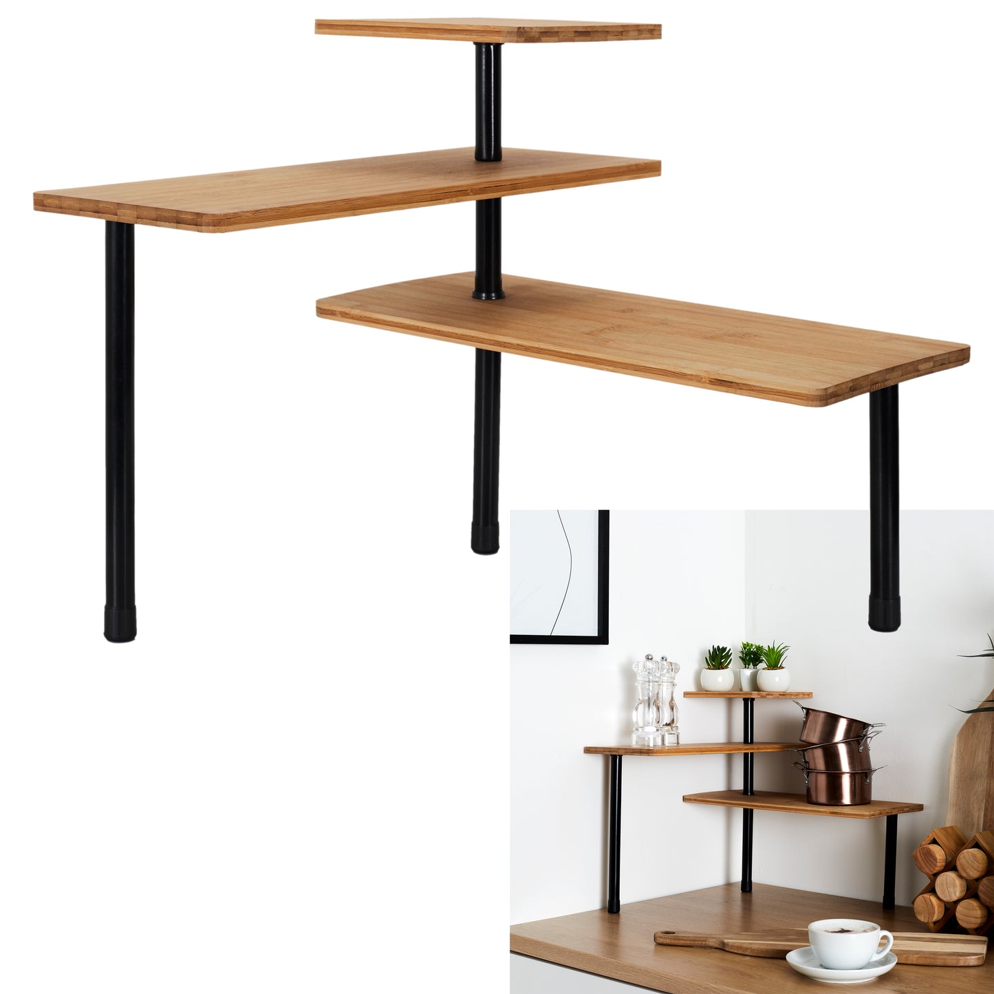 Etagere D Angle Modulable 3 Niveaux En Bambou