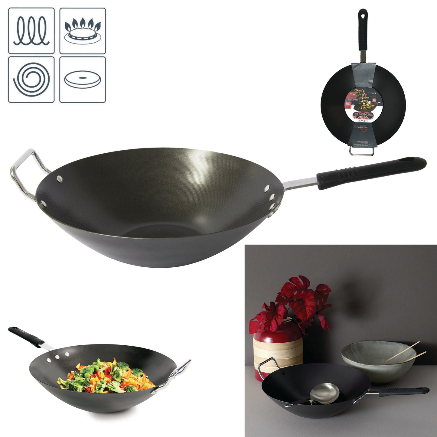 Wok Acier Tous Feux 33Cm