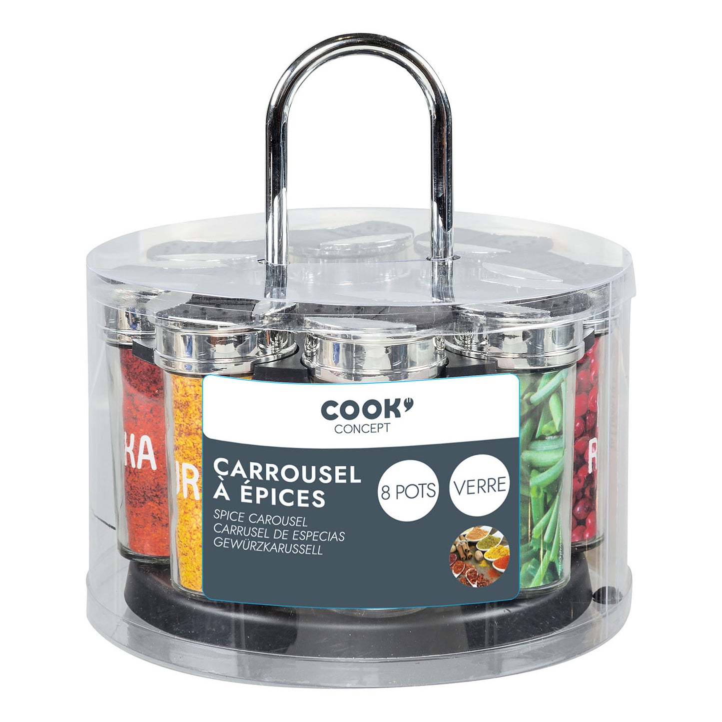 Carrousel Epices 8 Pots Couvercle Plastique