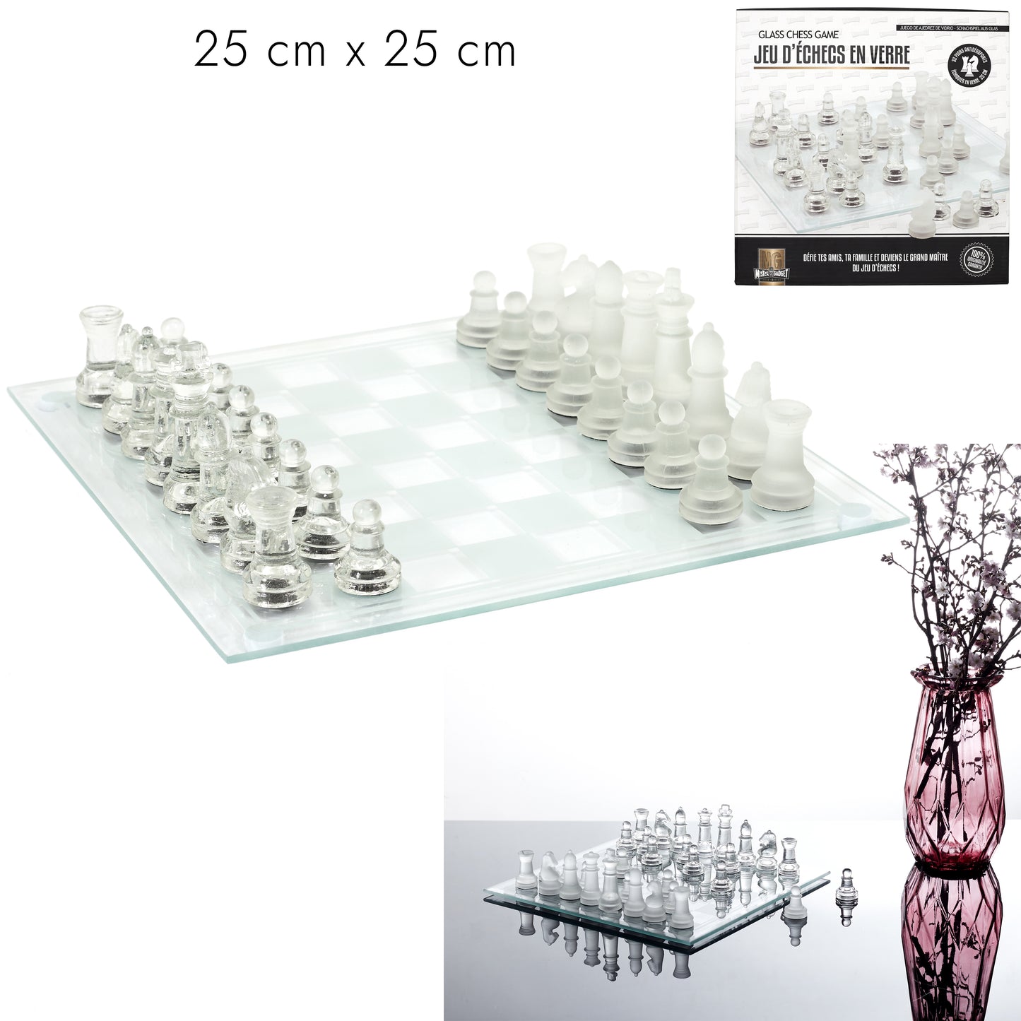 Jeu D Echecs En Verre 25X25Cm