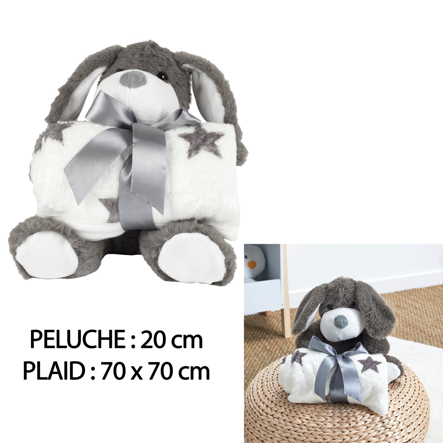 Peluche Chien 20Cm Plaid 70X70Cm