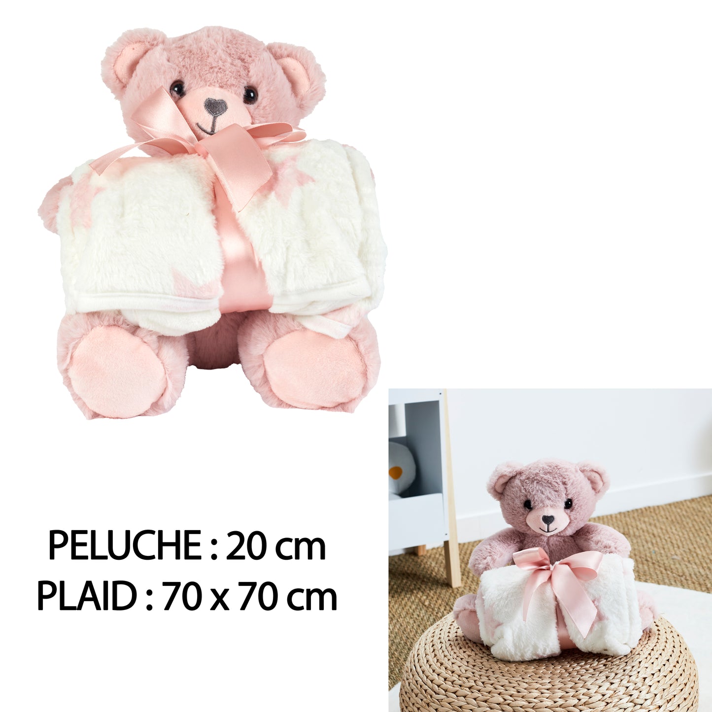 Peluche Ours 20Cm Plaid 70X70Cm