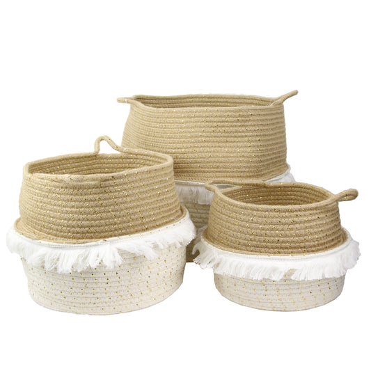 Panier Rangement A Frange Et Fibre Dore X3