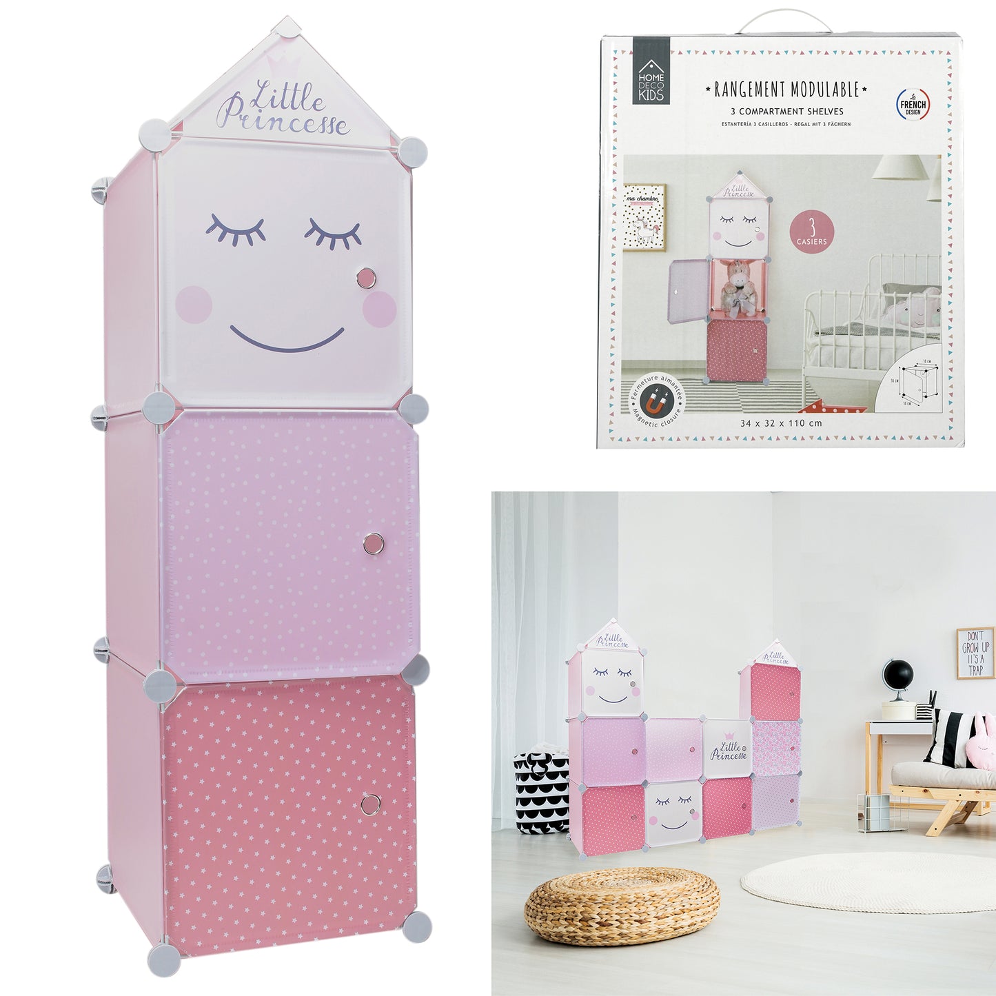 Rangement Armoire Modulable 3 Cubes Fille