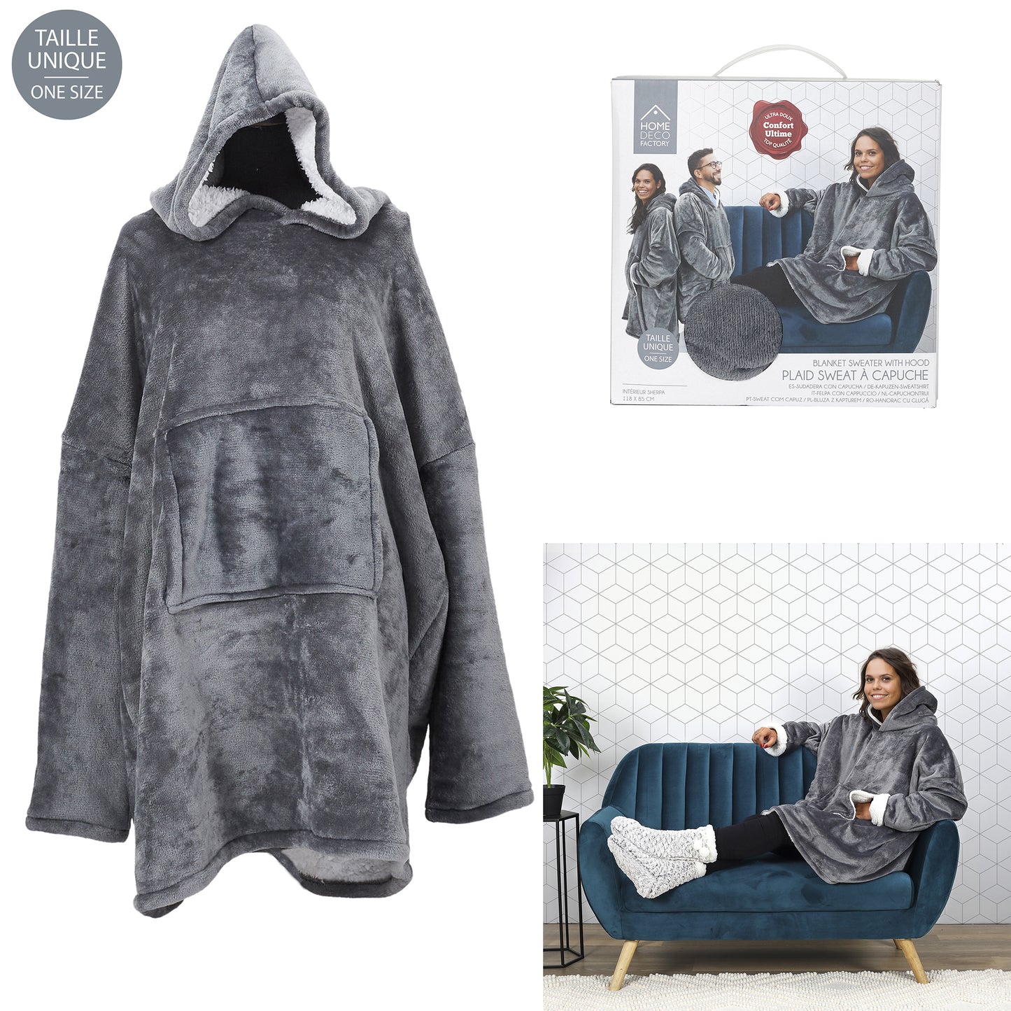 Sweat A Capuche Interieur Sherpa Gris