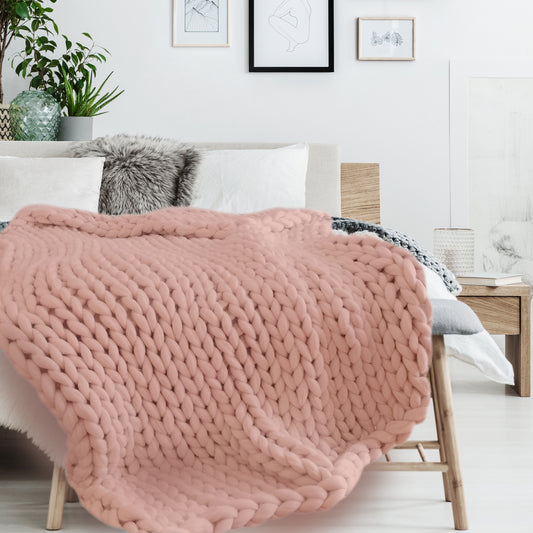 Plaid Grosse Maille Chunky Rose 120X150Cm