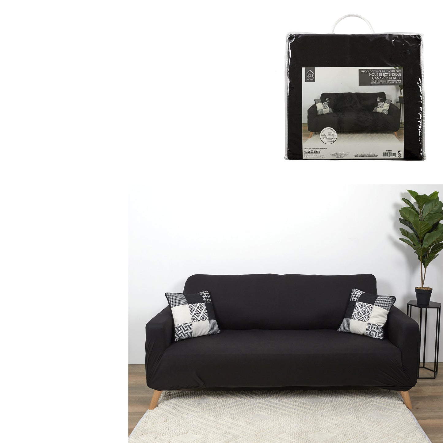 Housse Extensible Canape Trois Places Noir