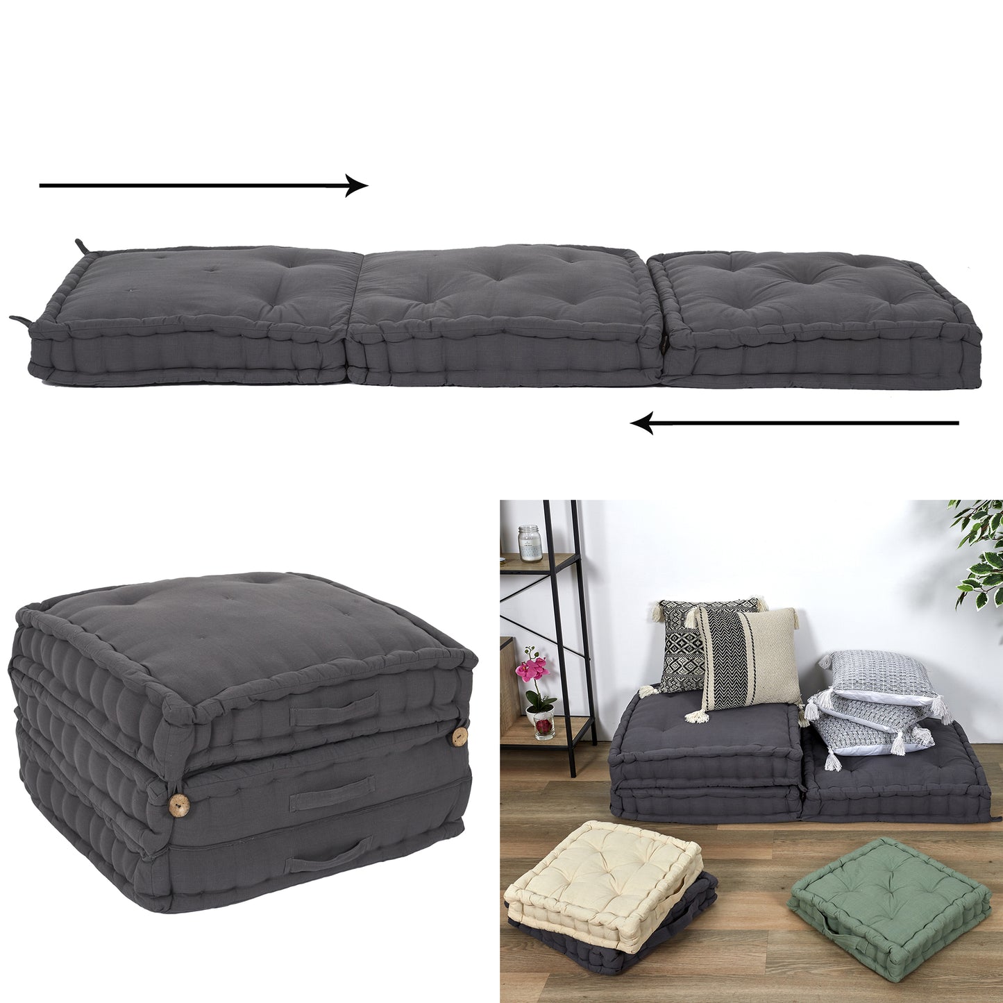 Futon Pliable Gris Anthracite 180X60X10Cm