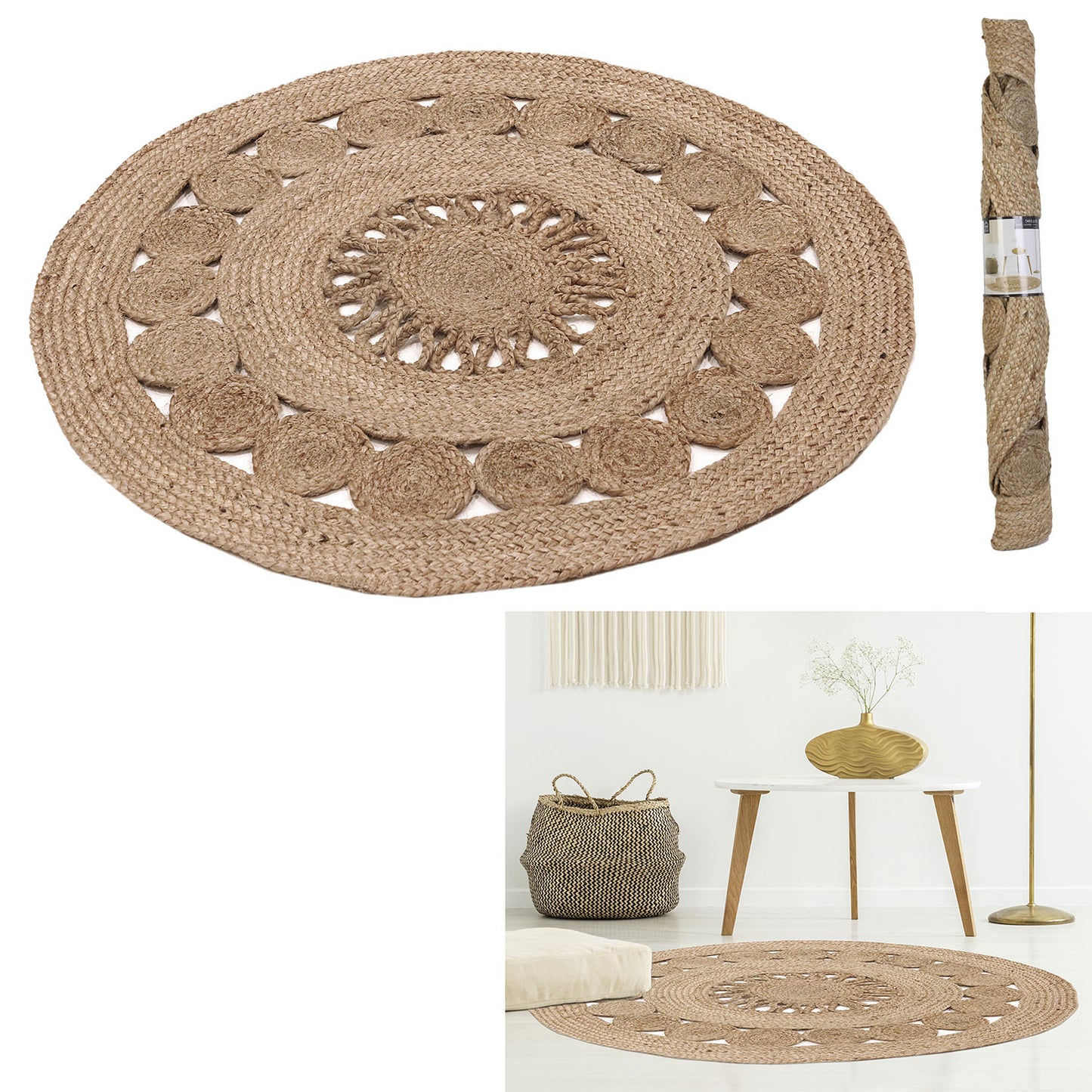 Tapis Rond Jute Ajoure 90Cm