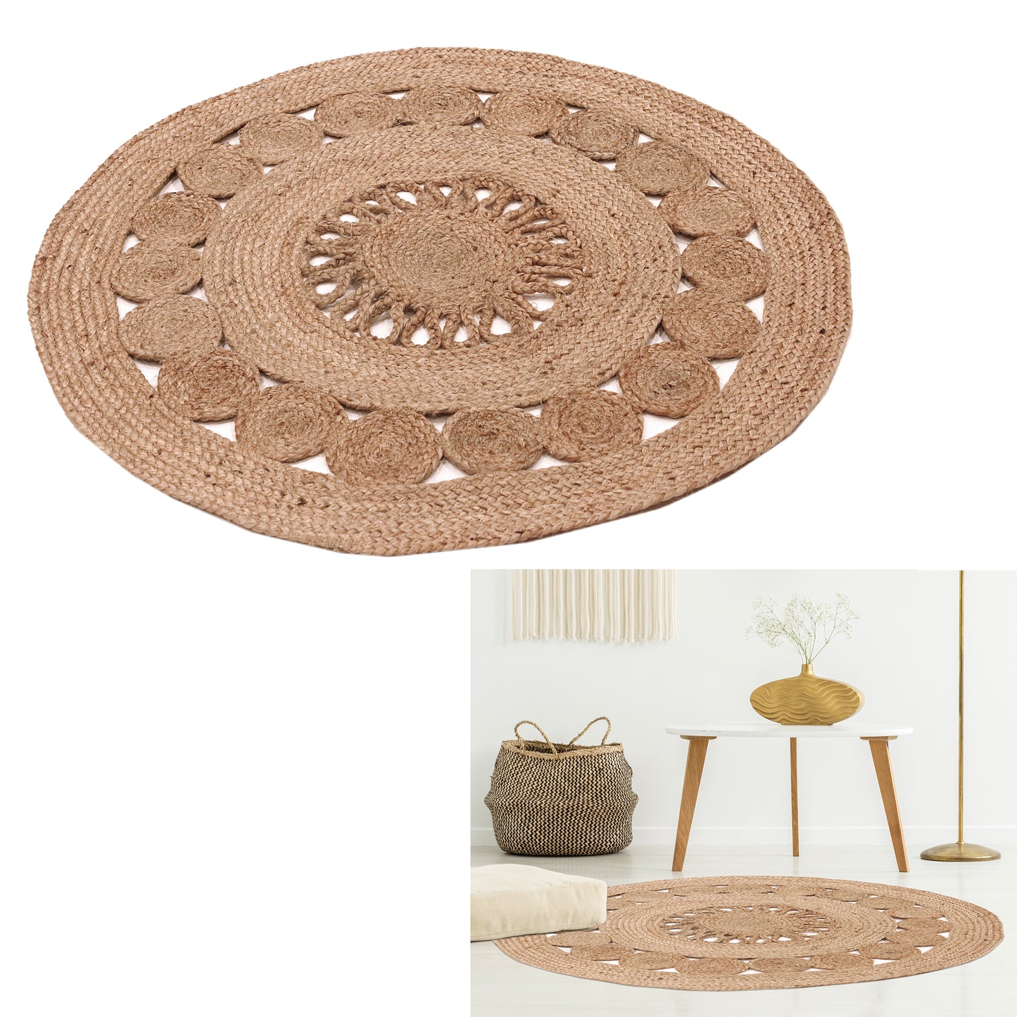 Tapis Rond Jute Ajoure 90Cm