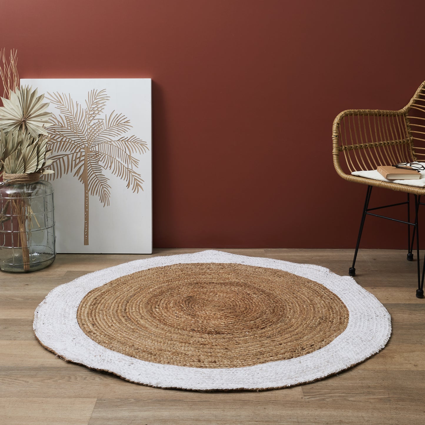 Tapis Jute Bord Blanc 120Cm