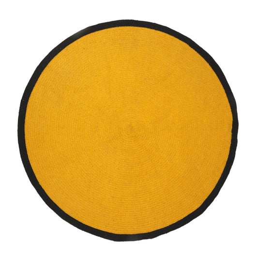 Tapis Rond Coton Moutarde Bord Noir 120Cm