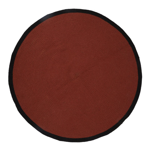 Tapis Rond Coton Terracotta Bord Noir 120Cm