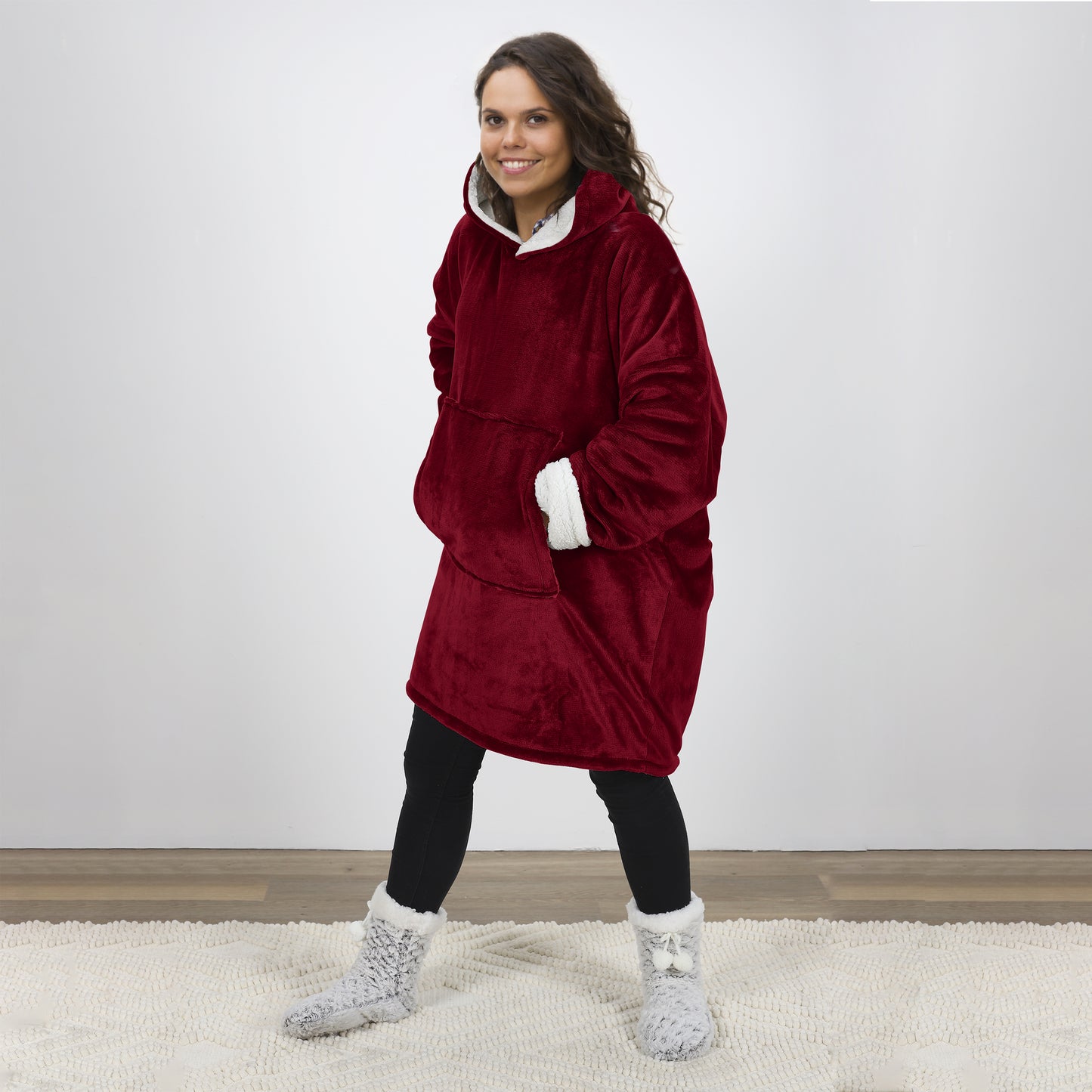 Sweat A Capuche Interieur Sherpa Rouge