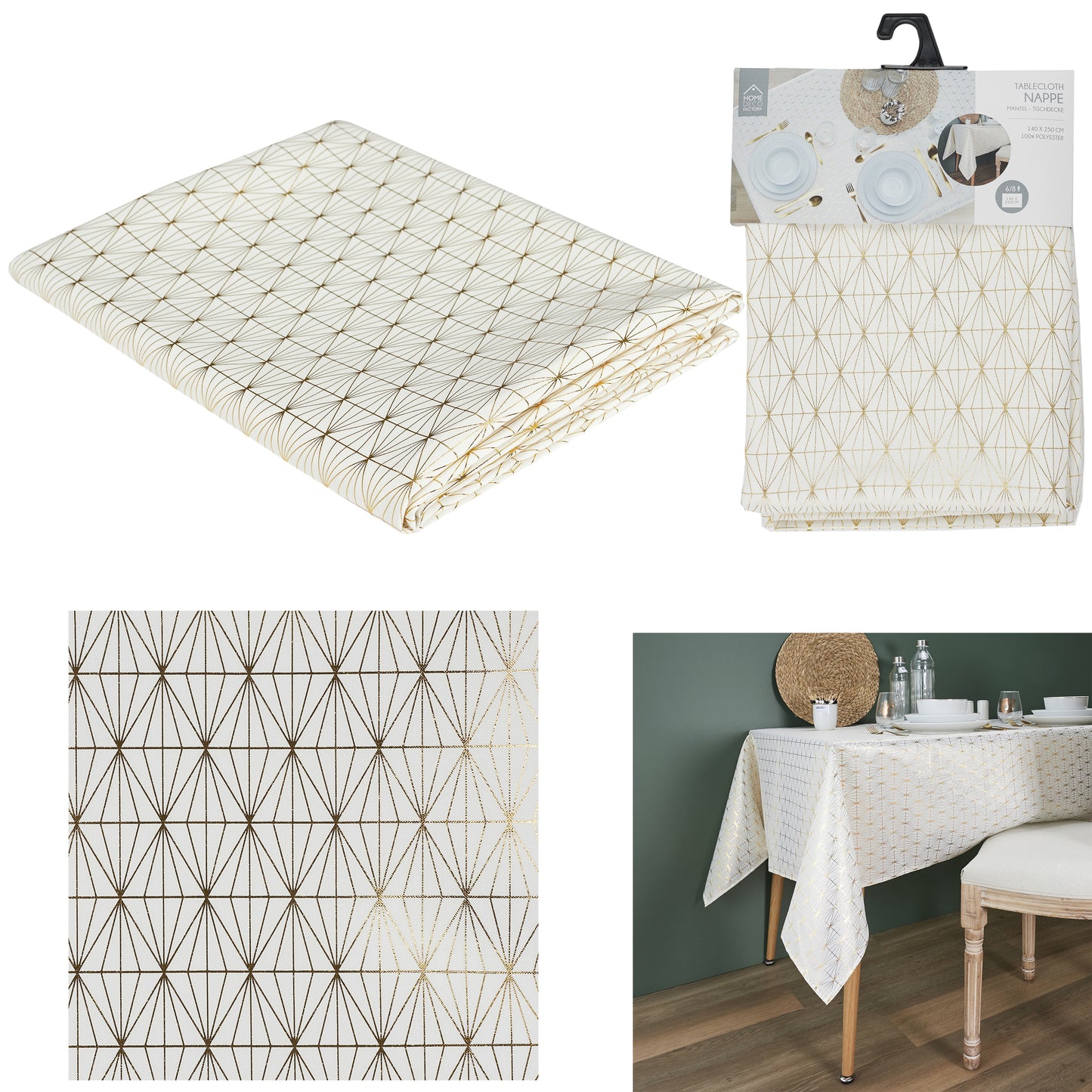 Nappe Motif Geometrique Dore 140X250Cm