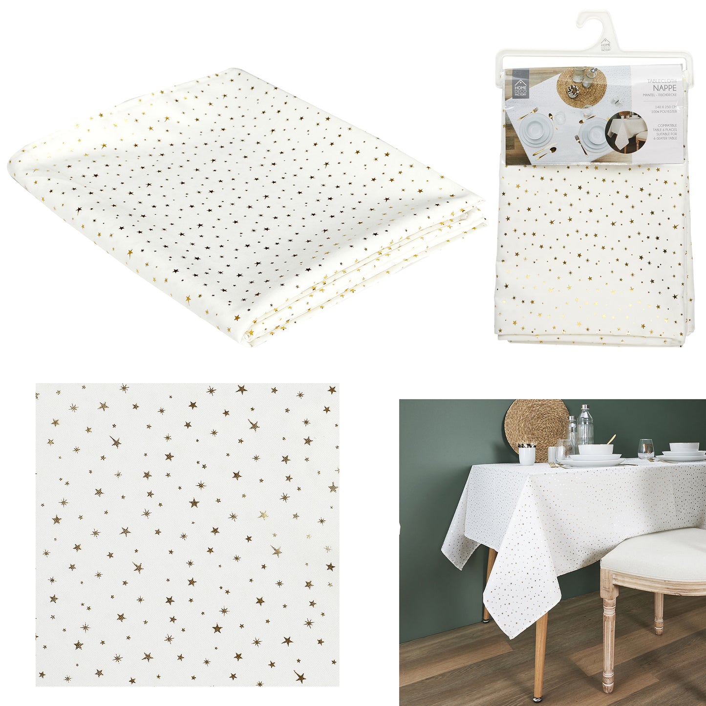 Nappe Motif Etoile Doree 140X250Cm