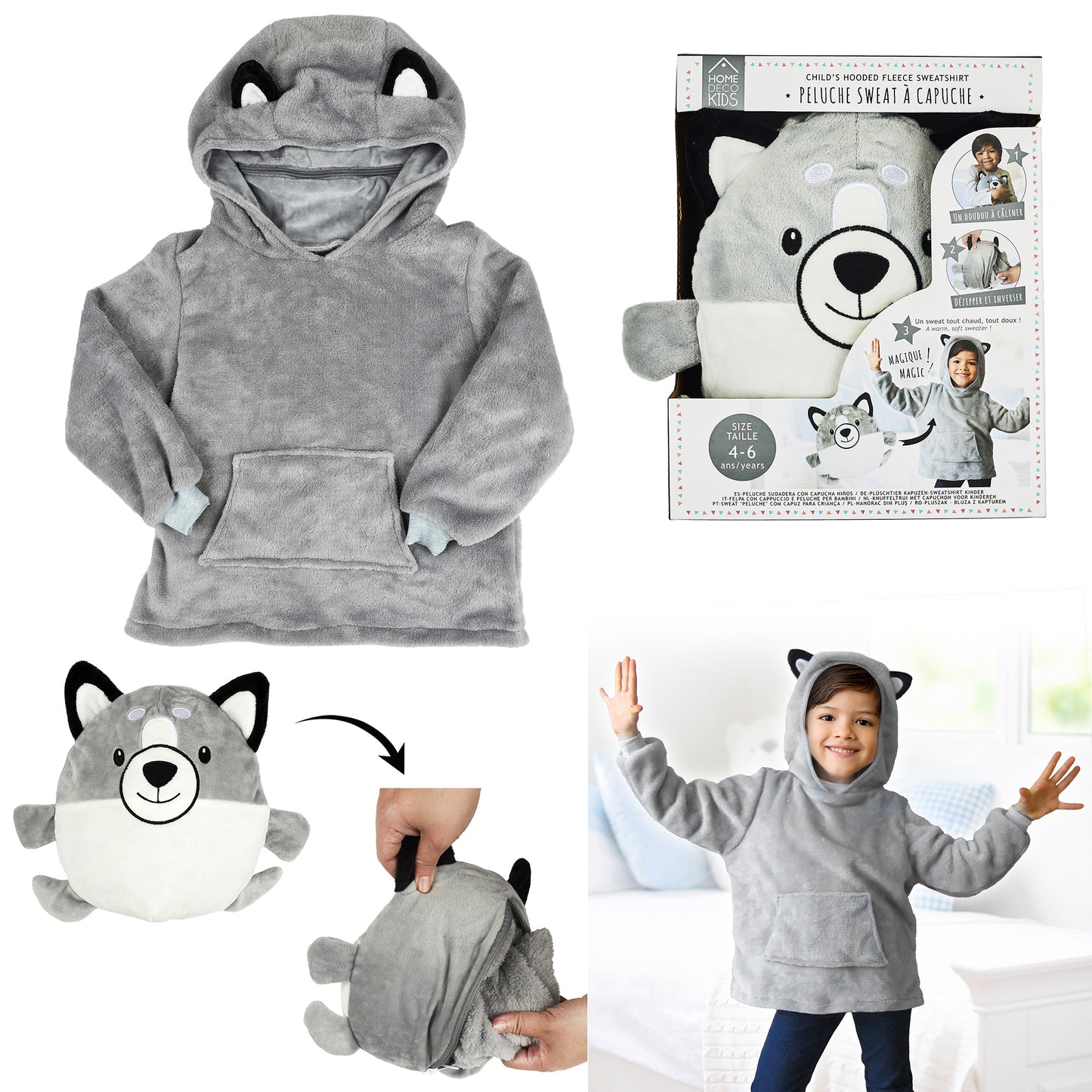 Sweat A Capuche Enfant Loup Gris