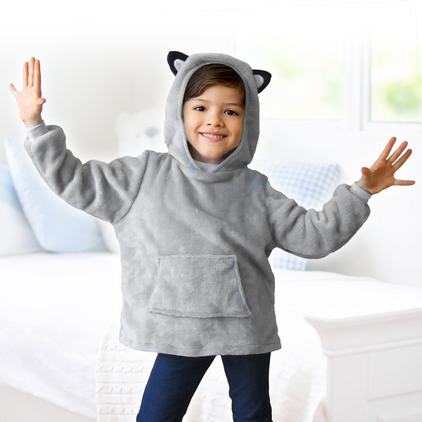 Sweat A Capuche Enfant Loup Gris