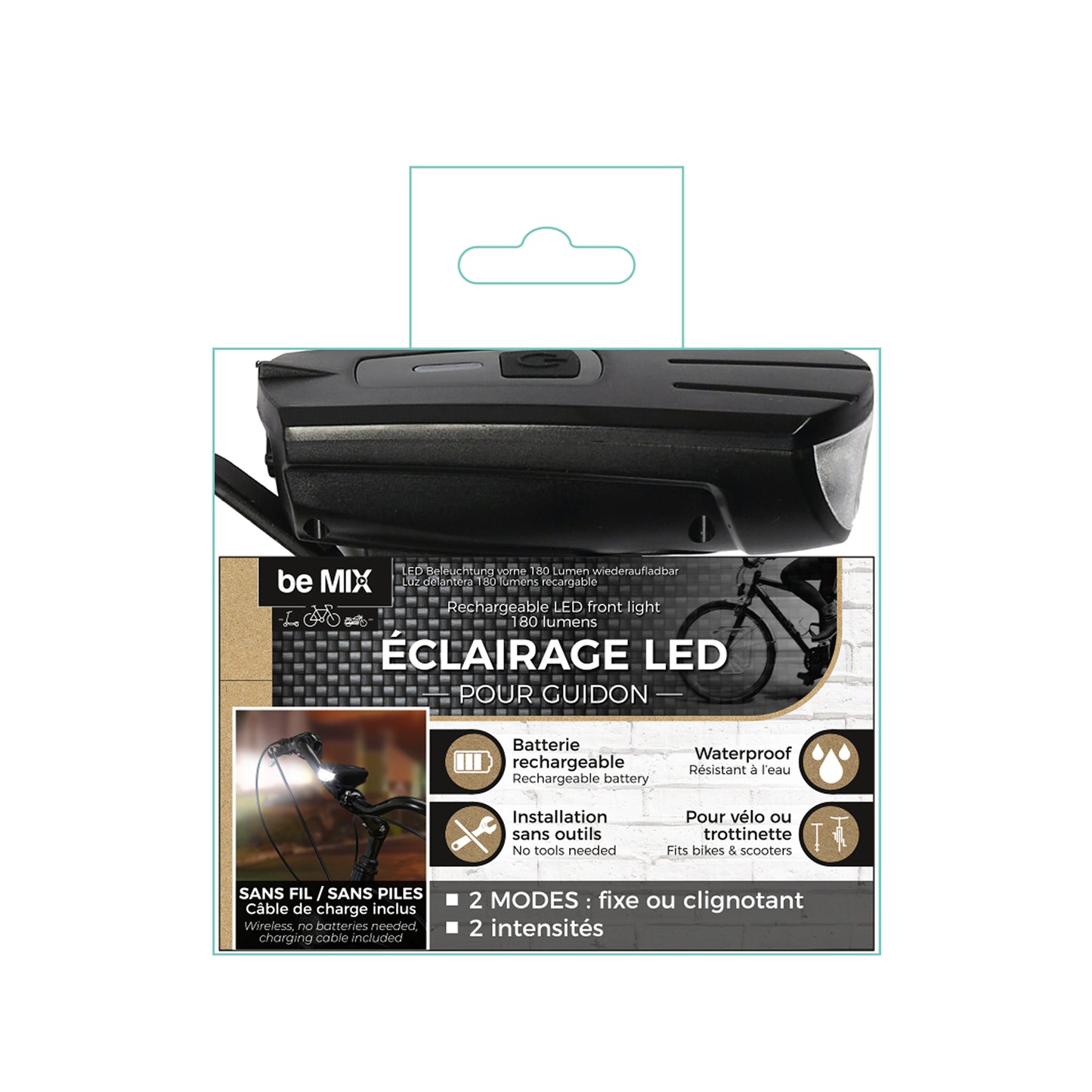 Eclairage Avant 180 Lumens Rechargeable