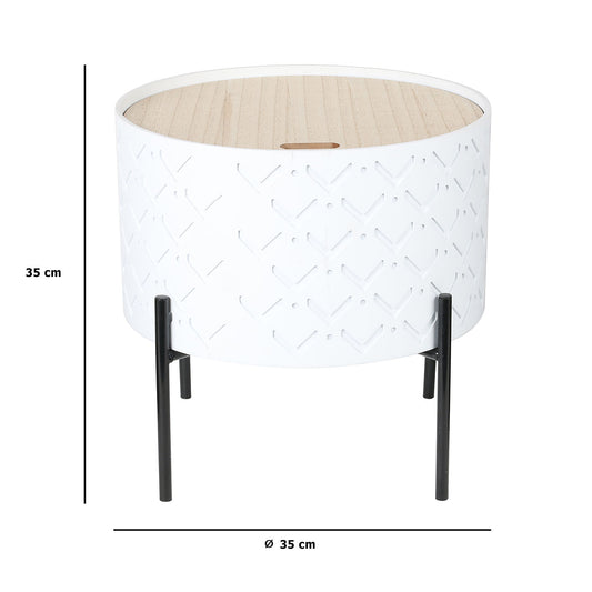 Table D Appoint Coffre Bois A Motif Blanc