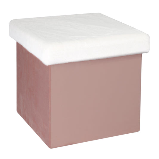 Coffre Pouf Pliable Rose Imitation Fourrure Leo