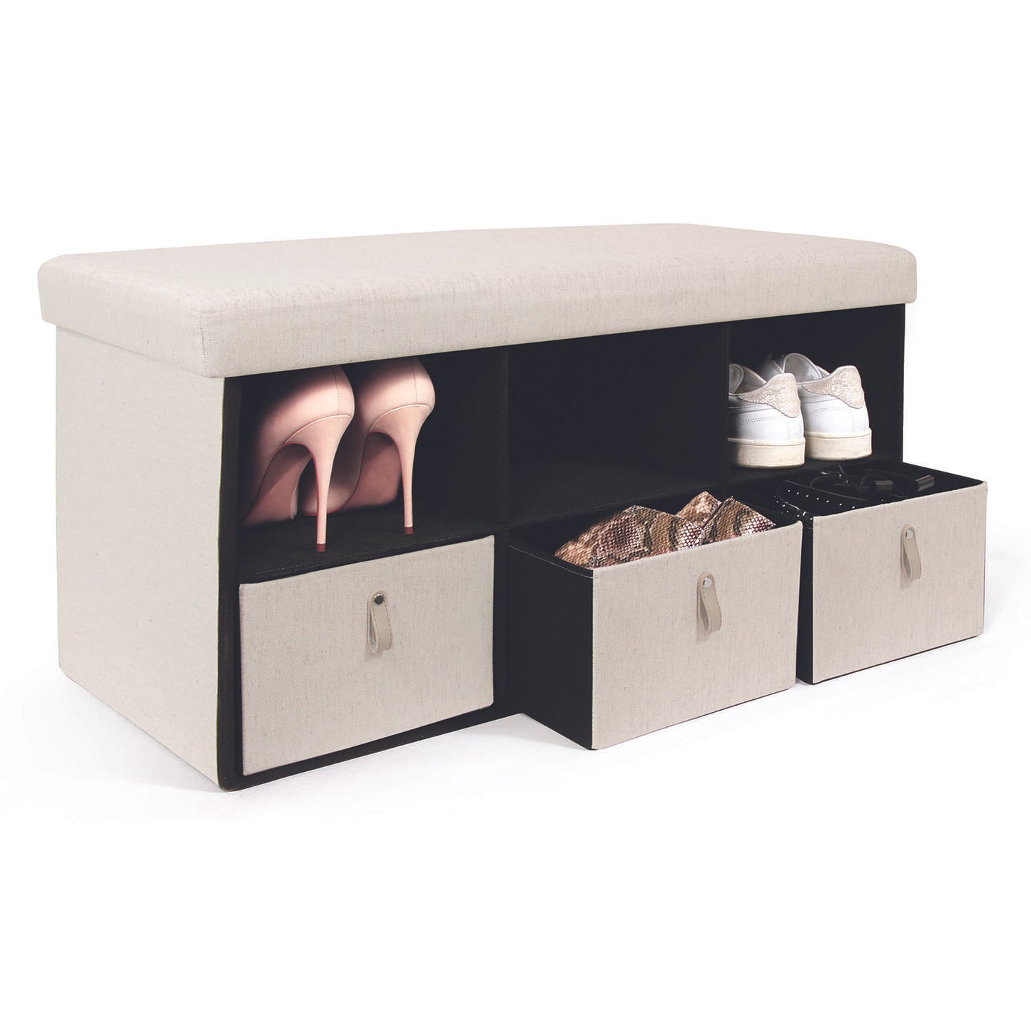 Coffre Banc Pliable Rangements Tissu Beige